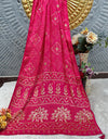 Vibrant Rani Pink Bandhani Saree with Zari Mirror Work