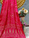 Vibrant Rani Pink Bandhani Saree with Zari Mirror Work