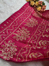 Vibrant Rani Pink Bandhani Saree with Zari Mirror Work